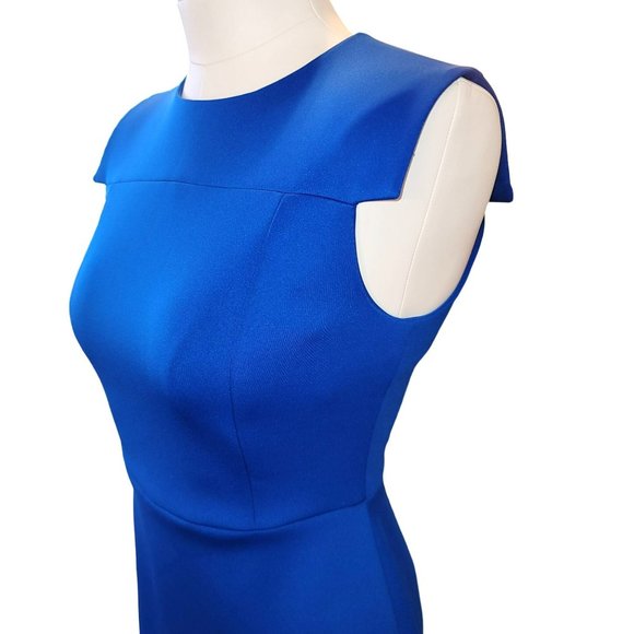 Calvin Klein Dress Royal Blue Square Shoulder Sheath Bodycon Midi Size 6 VR600 - Picture 1 of 11